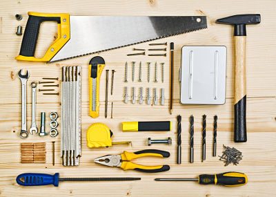 A handyman's tools laid out